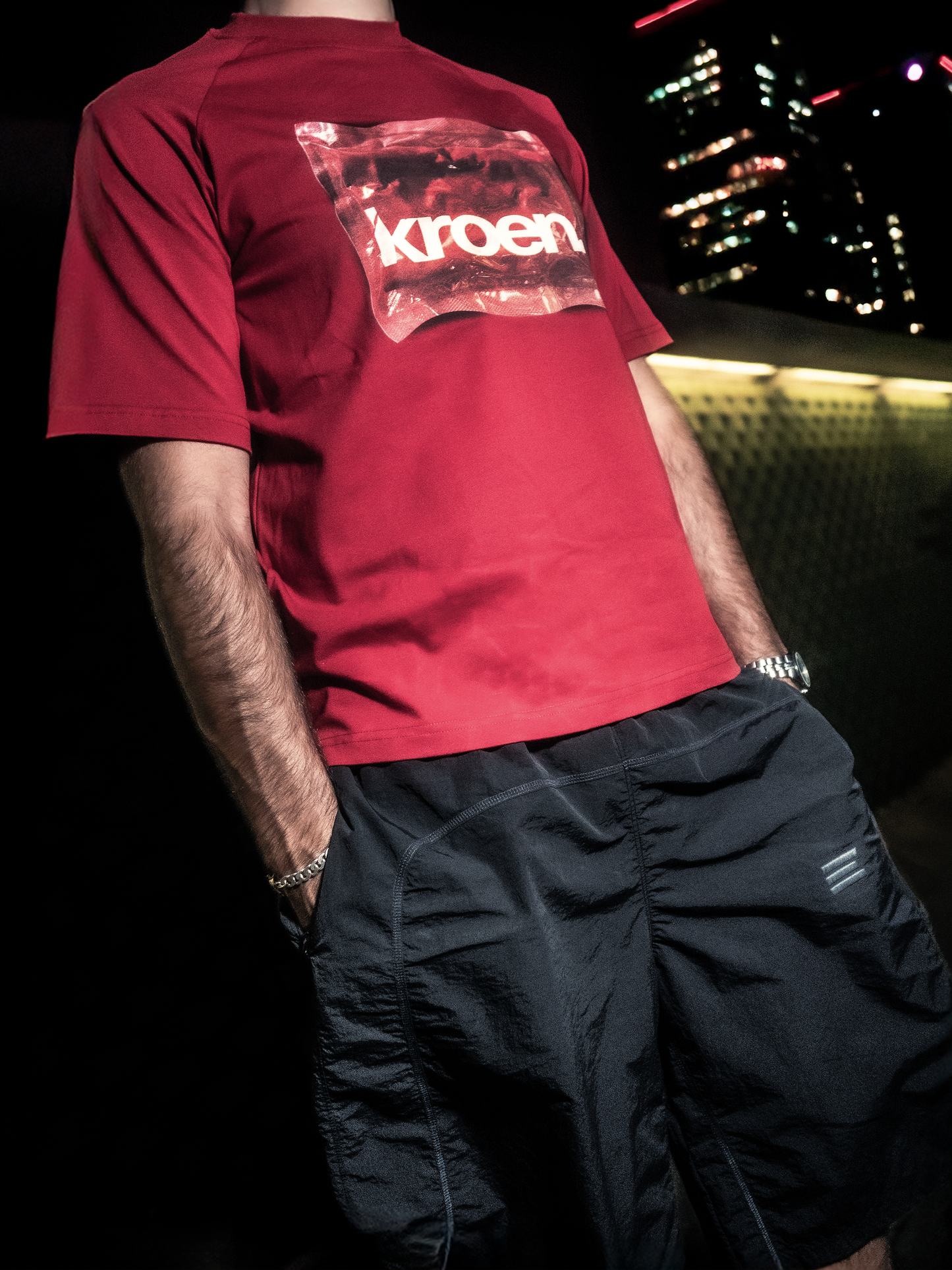 BLACK NYLON OVERLOCK SHORTS