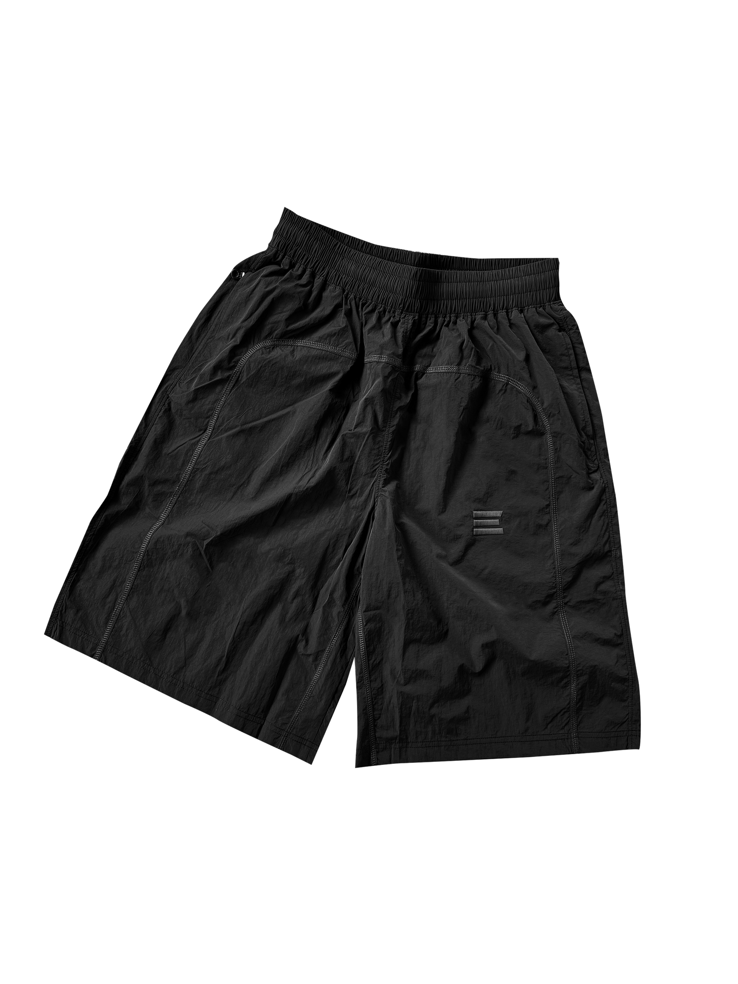 BLACK NYLON OVERLOCK SHORTS